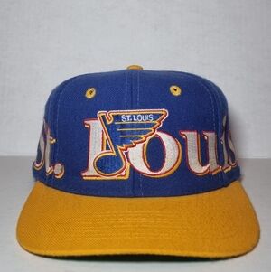 Vitnsge 90s St.Louis Blues Logo 7 Spellout NHL Hockey Hat Cap Snapback 🔥